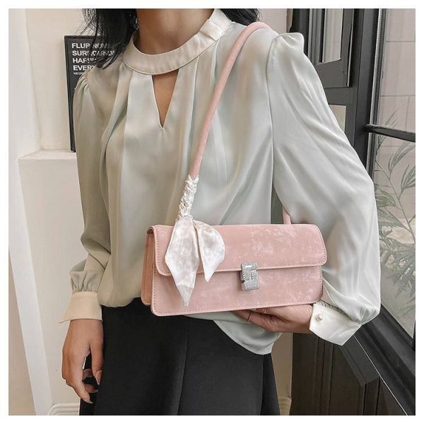 A Fashionable Underarm Bag , Silk Scarf Decoration , Hardware Lock Closure, Flap Opening, Lightweight Solid Colour Shoulder Bag, Baguette Bag. RM74 (P-1372)